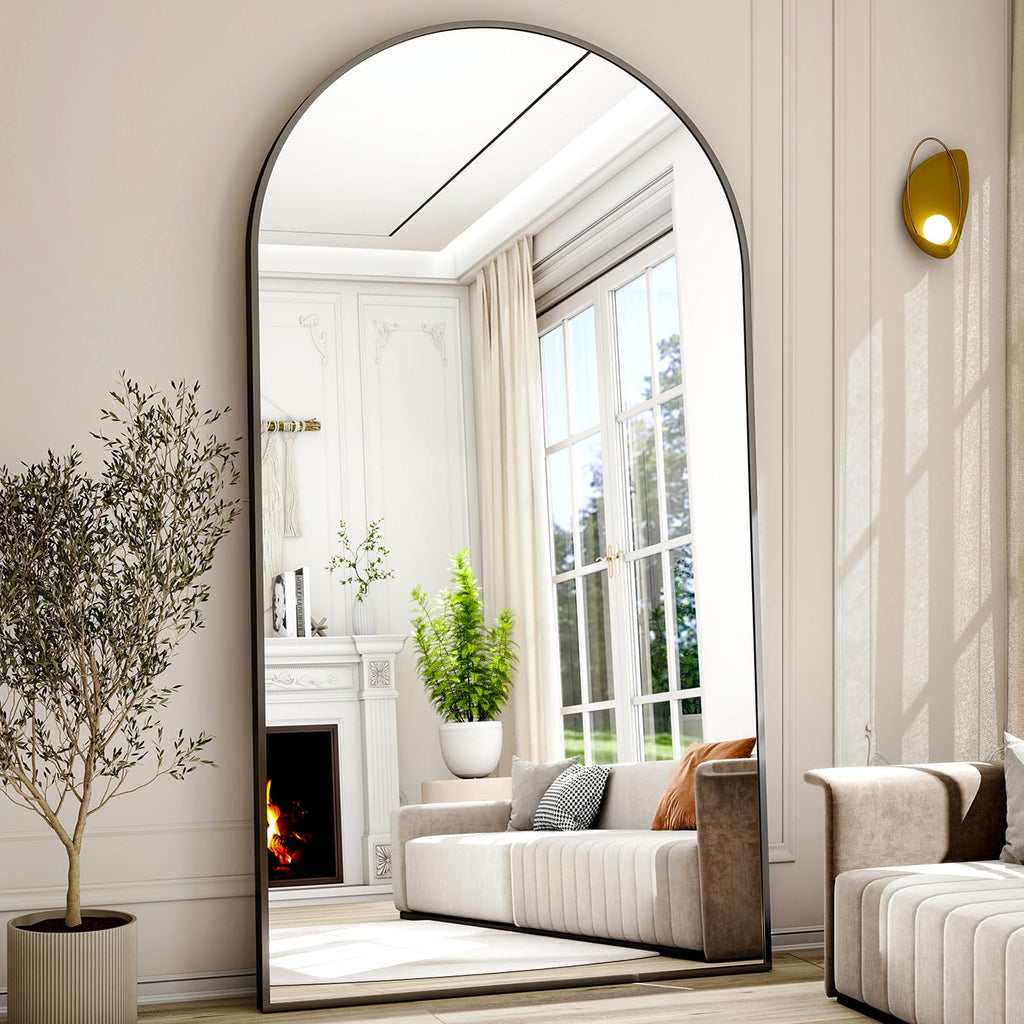 Oversized Full-Body Mirror, 77" x 38" Arched Full-Length Mirror, Black Metal Frame, Floor Mirror, Living/Dressing