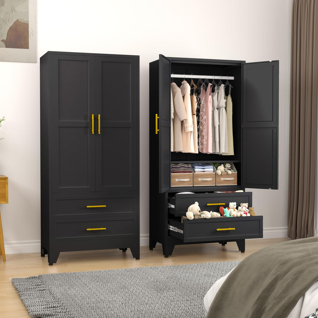 Metal Armoire Wardrobe Closet, 71 "Metal Clothing Storage Cabinet
