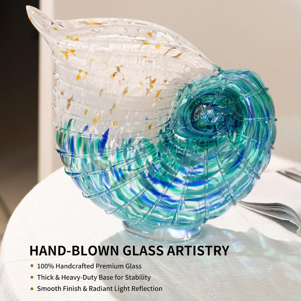 Hand Blown Glass Conch Shell Vase & Statue - Dual-Purpose Ocean Flower Vase