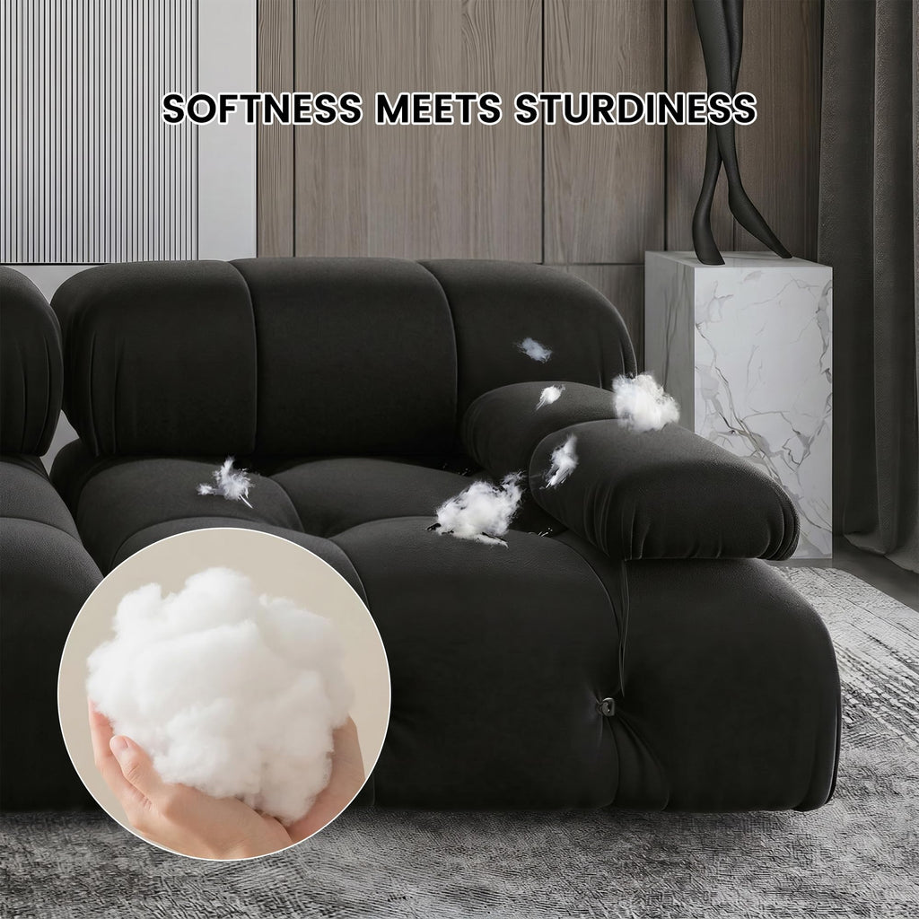 Convertible Modular Sectional Sofa, Modern Velvet Straight 3-Seater Couch (104 in/Black)