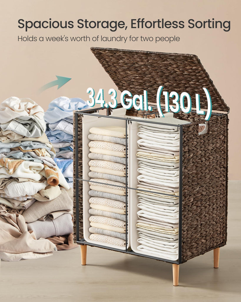 Laundry Hamper With Lid, 130 L Wicker Handwoven Water Hyacinth