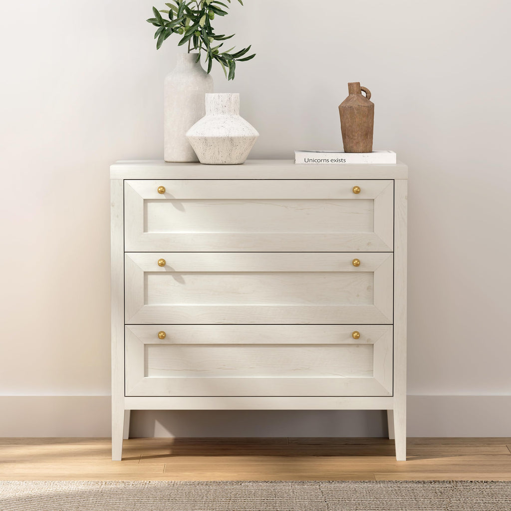 3 Drawer Dressers Set of 2, Farmhouse Chest of Drawers with Golden Handles, Large Wood Tall Nightstand, Storage