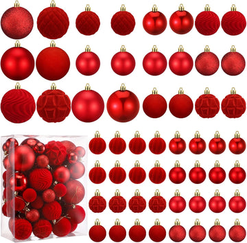 Red Velvet Christmas Balls Ornaments Set - Set of 56
