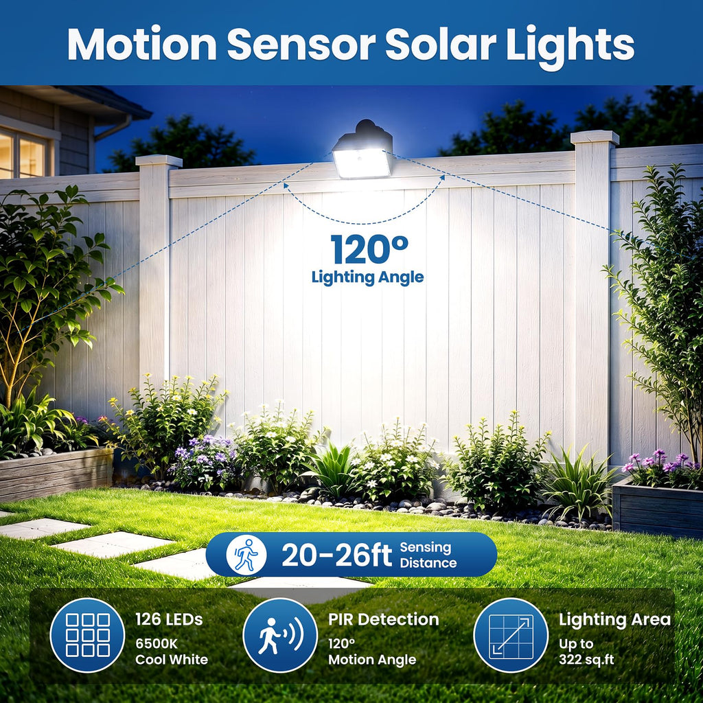 Clip on Solar Lights Outdoor with Motion Sensor, 3 Modes, 126 LED, IP65