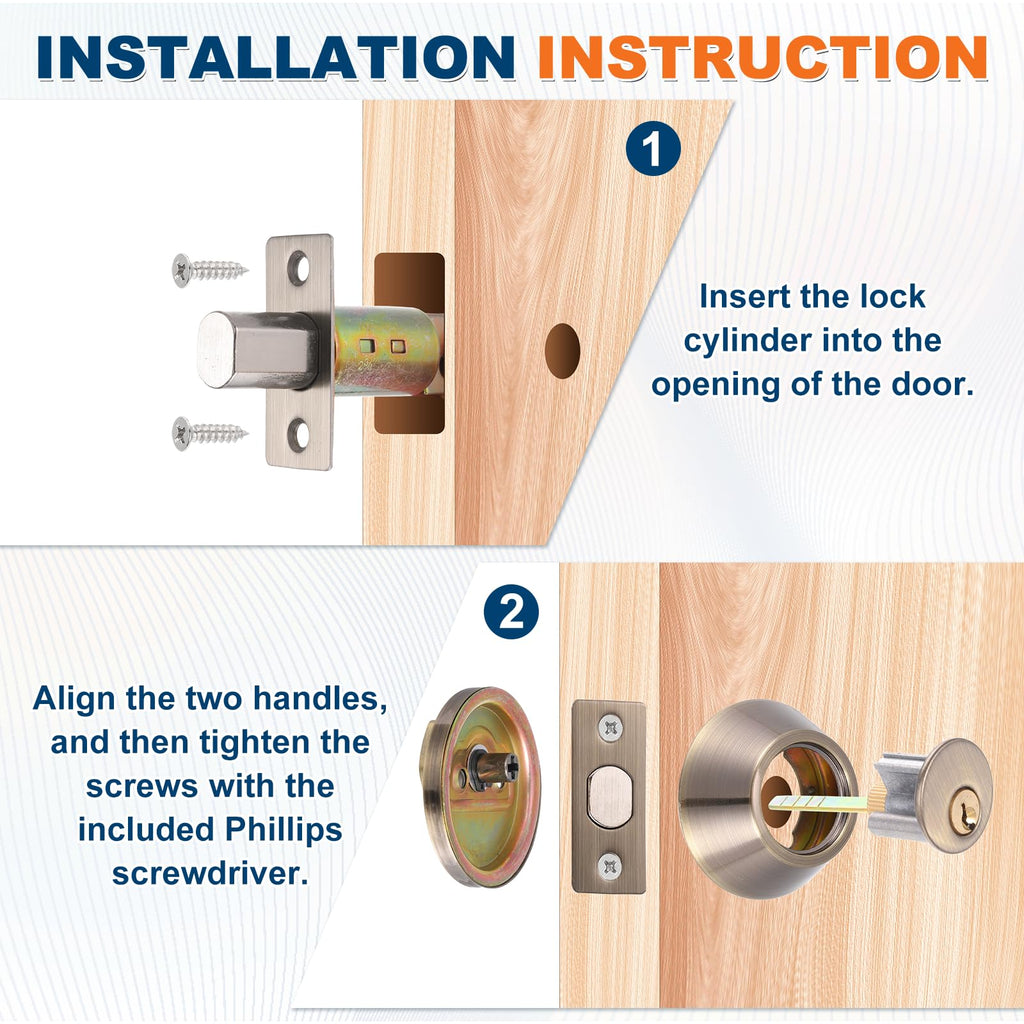 Door Lock Set with Single Cylinder Deadbolt (2" Red) (3Set) Round