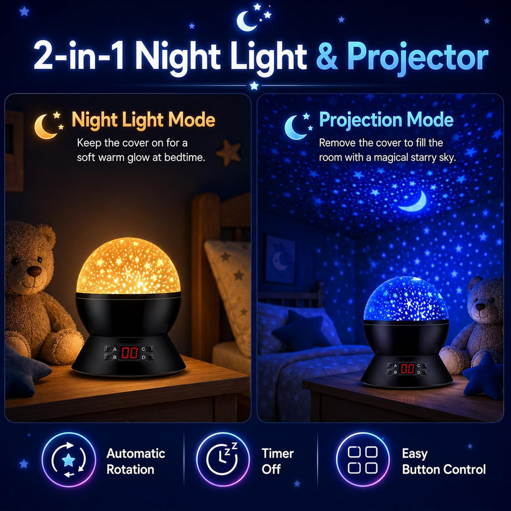 Kids Star Projector Night Light, Star Night Light Projector for Kids, Ceiling Stars Projection Lamp with Timer, 360°