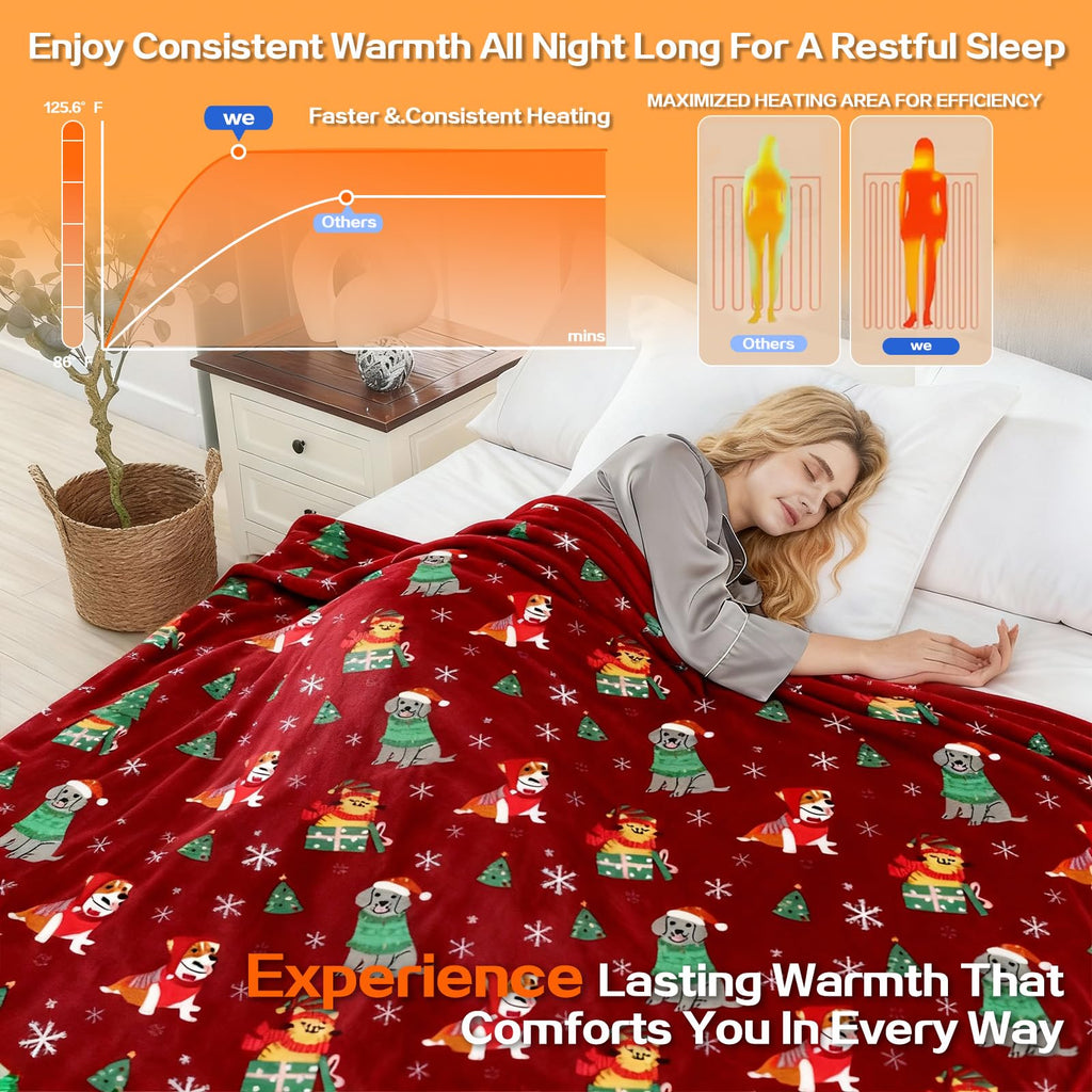 Electric Blanket Heated Throw, Soft Flannel 50"x60" Plaid Heating Blanket with 8 Hours Auto Off 10 Fast Heating