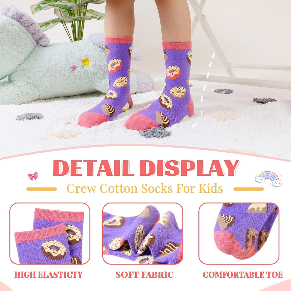 Kids Girls Boys Cotton Crew Socks Funny Crazy Novelty Cartoon Cute Silly Dress Socks 6 Pairs