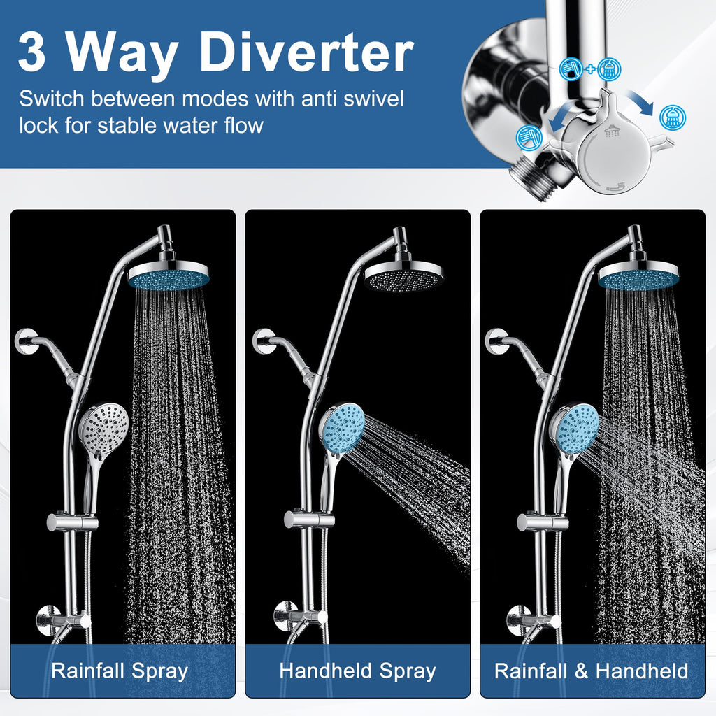 Rain Shower Head with Handheld Combo, Dual Shower System with Slide Bar, Rain Shower System, Adjustable Height, Brass