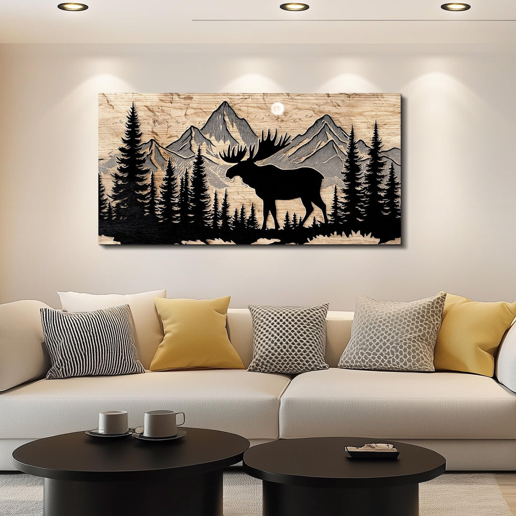 Large Wall Art, Moose Wall Art Cabin Decor, Mountain Rustic Home Decor, Farmhouse Landscape Prints Paintings, Bedroom