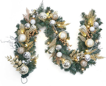 6ft Battery Operated Christmas Garland with 20 LED Lights & Timer, Pre-Lit Artificial Garland for Mantle, Staircase