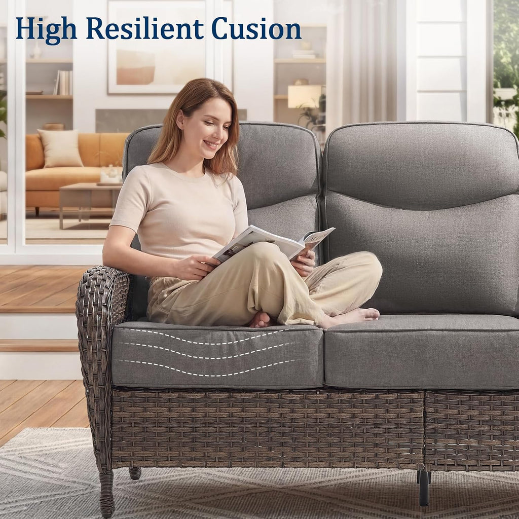 Outdoor Swivel Rocking Chair Patio Set (8pcs) High-Back - Thick Cushion Swivel Rocking Chair Patio with Fire Table