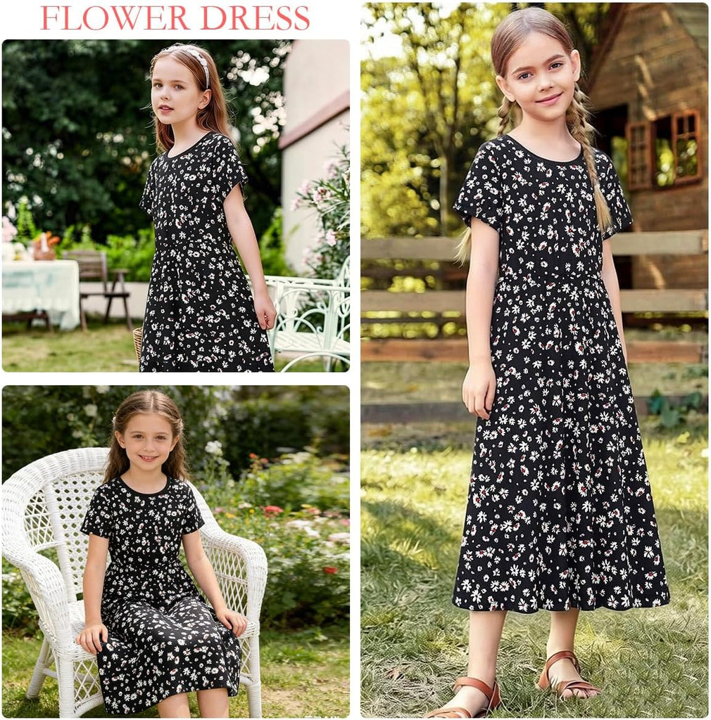 Girls Dresses Casual Maxi Dress Floral Print Dress for Girls