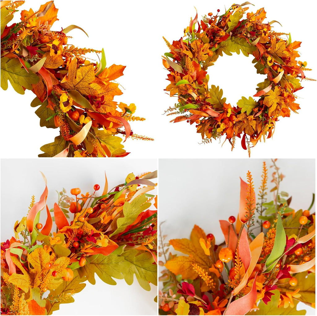 24 Inch Fall Wreaths for Front Door, Autumn Harvest Wreath with Sunflowers