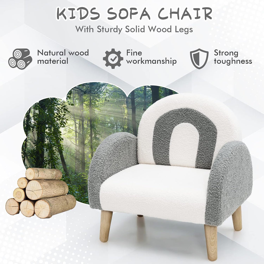 Kids Sofa, Toddler Armchair with Solid Wooden Frame Anti-Tipping Design Plush Fabric, Upholstered Children Chair