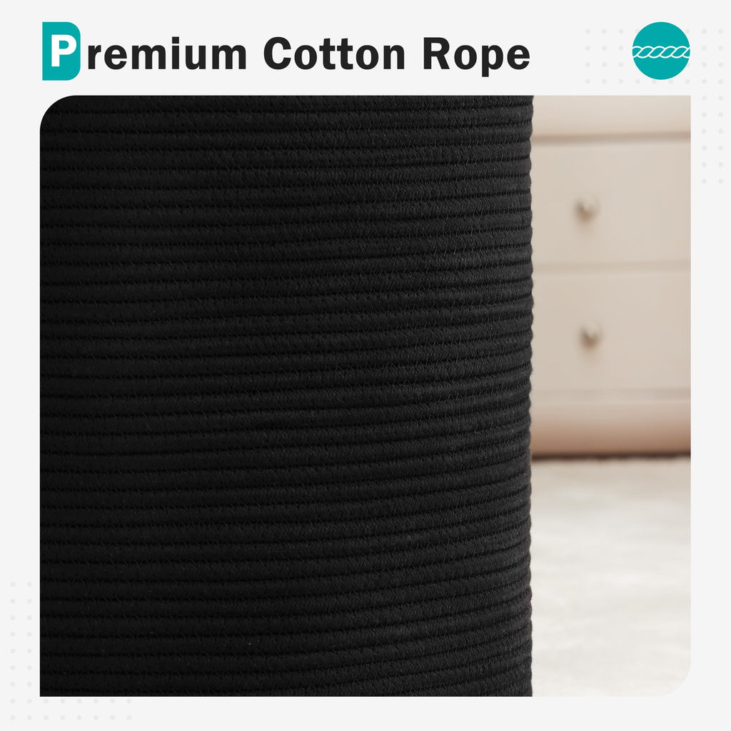 Cotton Laundry Hamper, 58L Tall Storage Basket-Black