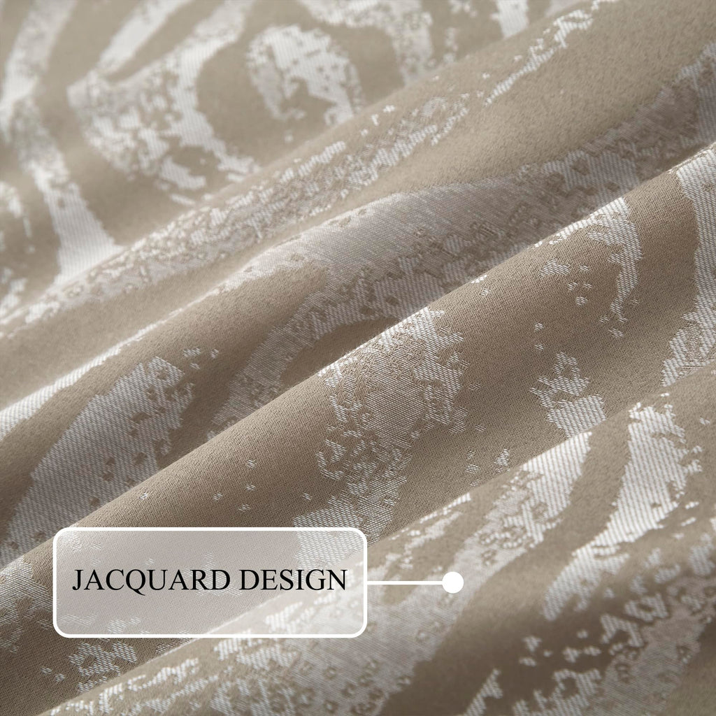Taupe Comforter Set, 7 Pieces Jacquard Bedding Set, Floral Design, All Season, Matching Bedskirt, Pillows &
