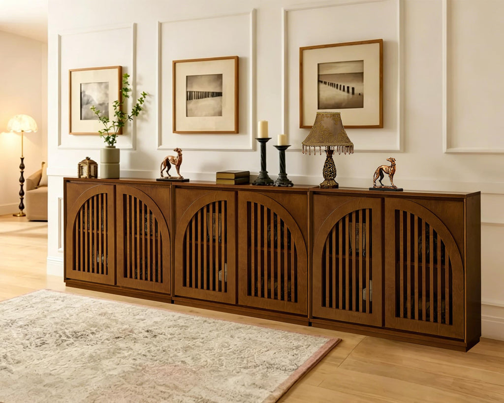 Mid Century Modern Sideboard Buffet, Narrow Credenza Storage Cabinet