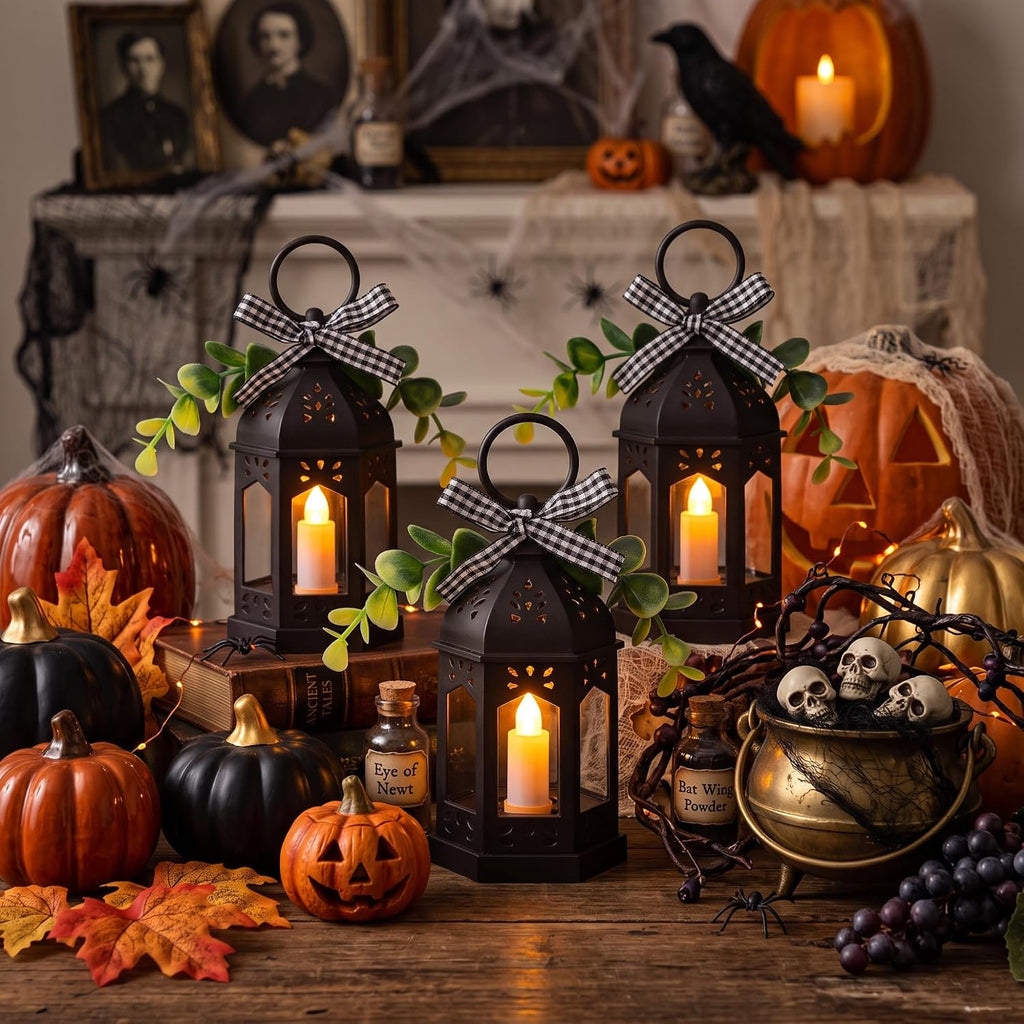 Farmhouse Mini Lanterns for Centerpieces Tiered Tray Decor, Black - Set of 3