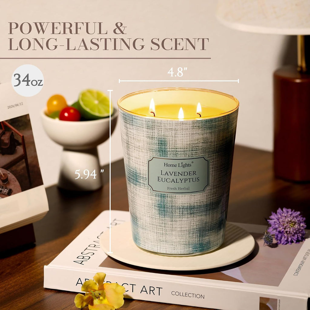 3-Wick Candles Scented - 34oz Soy Wax Blend Candle Long-Lasting Fragrance, Scandinavian Minimalist Design
