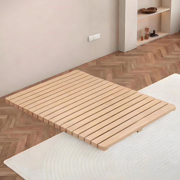 Scandinavian Natural Wood Slatted Roll-Up Bed Base, Japanese Style Tatami Mattress Support Platform, 47 x 24 Inches