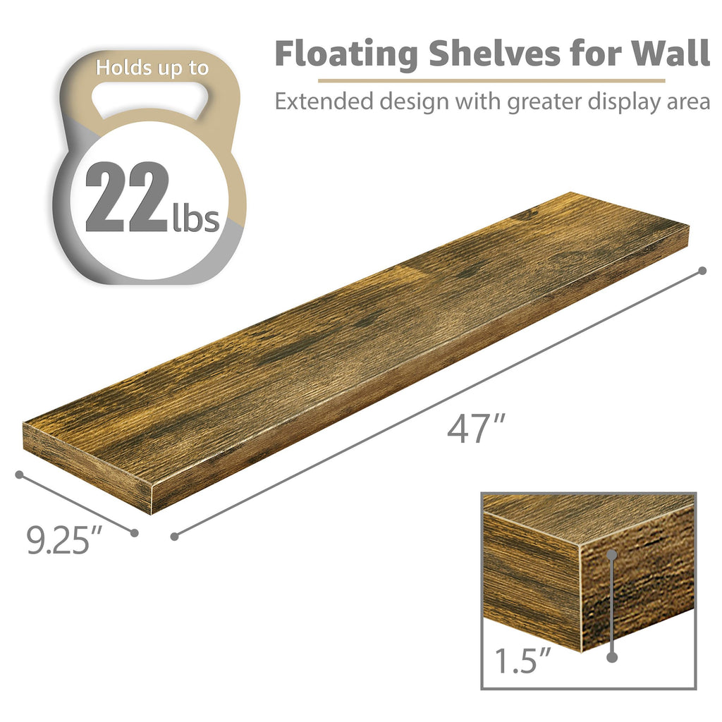 Floating Shelves for Wall Storage (48 Inch, 2 Pack, Rustic Brown)