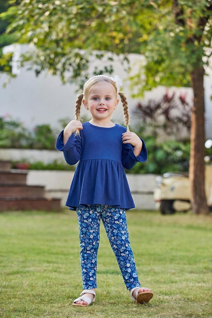 Girls 2 Piece Outfits Fall Peplum Top with Floral Print Pants
