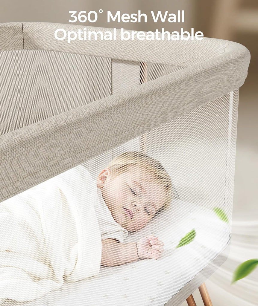 Baby Bassinets Bedside Sleeper - 3-in-1 Baby Bassinet with Wheels, Soft Mattress, Storage Tray, Full-Mesh Sides