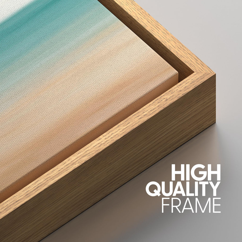 Framed Canvas Print Wall Art Set Soft Abstract Beach Horizon Teal & Beige Minimalist Ocean Illustrations Modern Art