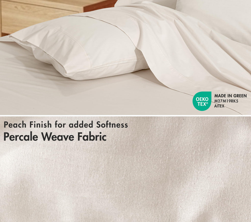100% Cotton Percale King Sheets, King Size Sheets Set, Soft Ivory