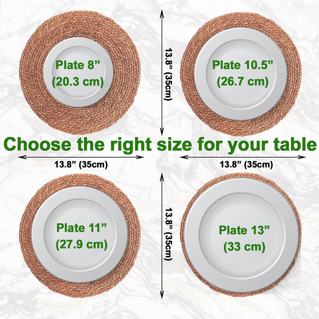 13.8" Set of 10 Brown Round Seagrass Placemats