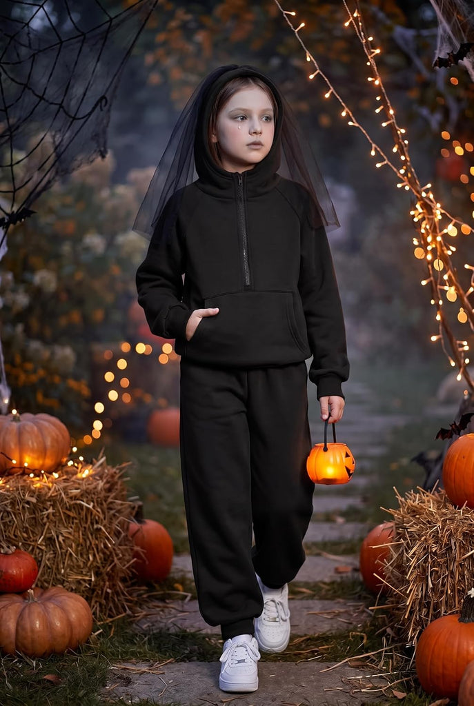 Girls 2 Piece Outfits Sweatsuit Half Zip Sweatshirt and Sweatpants