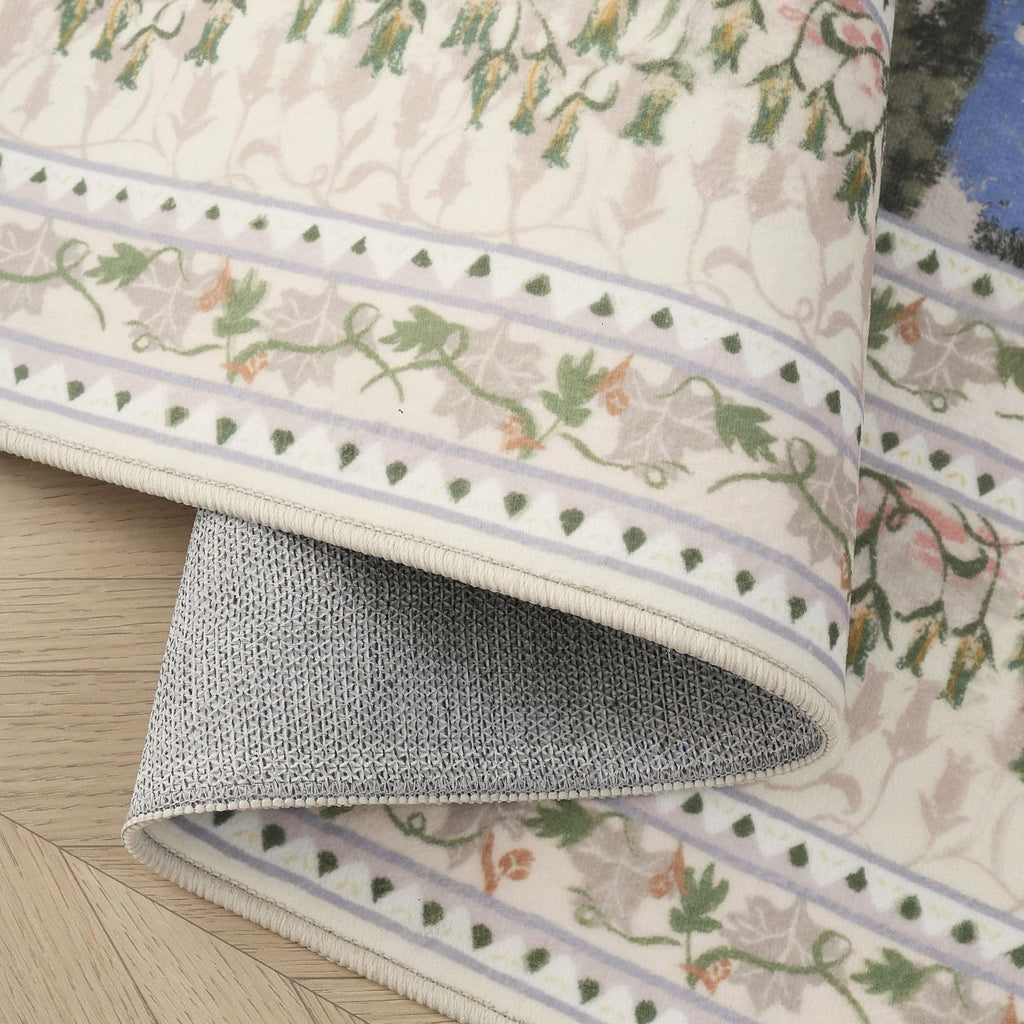 Runner Rug Washable Vintage Impressionist-Style, Beige