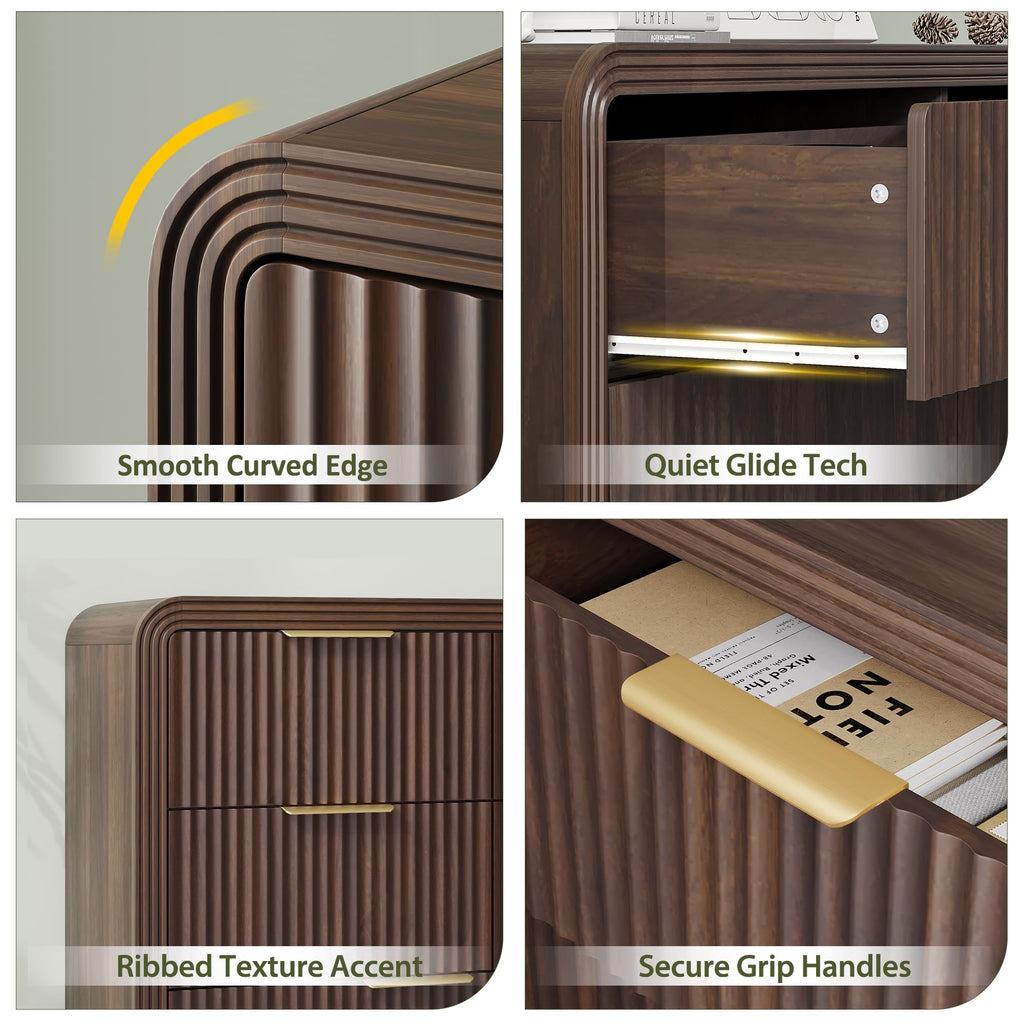 55" W Fluted 8-Drawer Dresser, Walnut