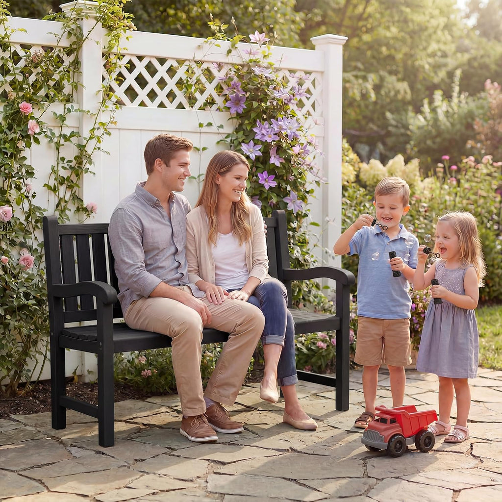 Outdoor Bench, 2-Person Outdoor Benches Weatherproof | 560 lbs Weight Capacity, Low Maintenance, Garden Bench , Park