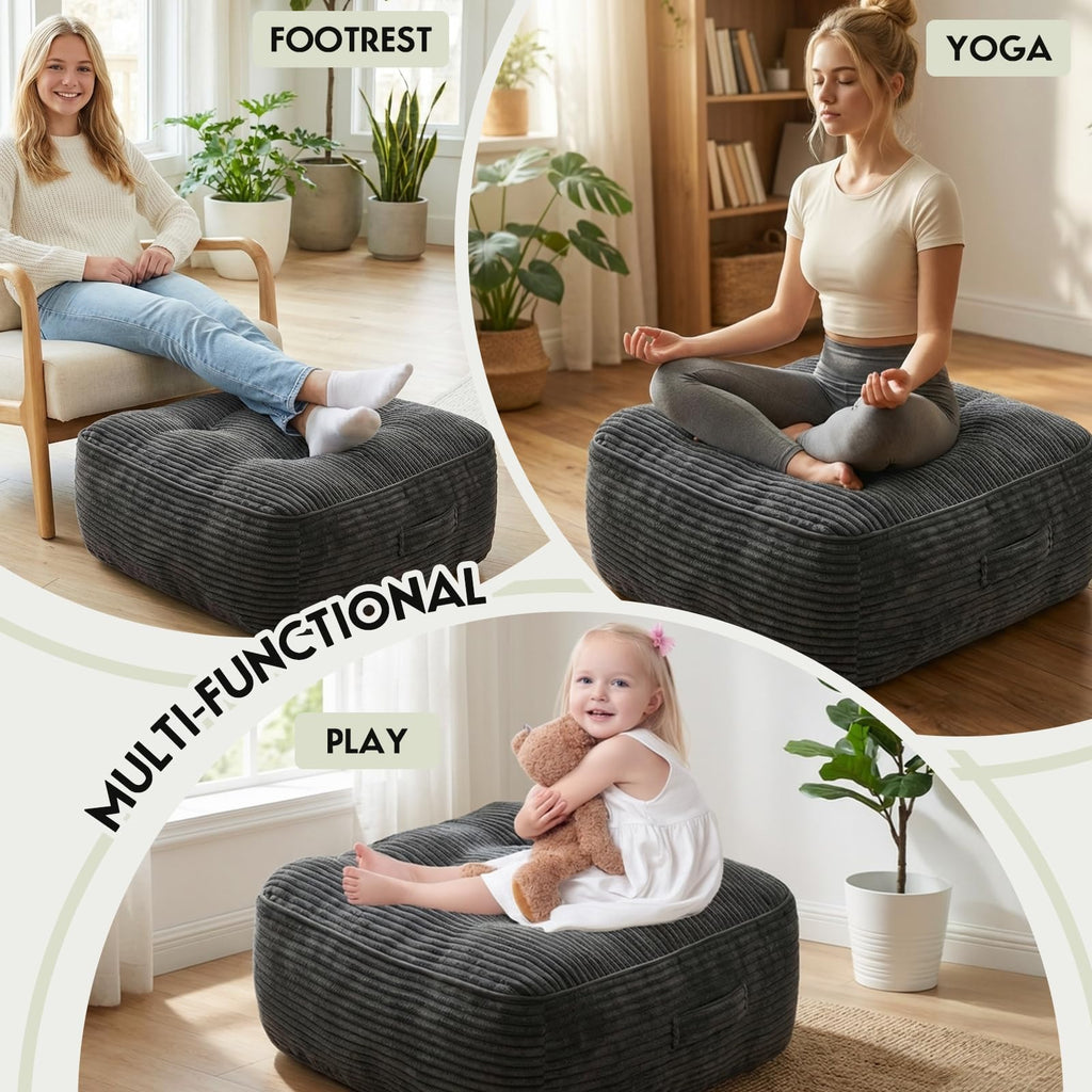 11" Thick Washable Floor Pillow for Adults, Yoga & Meditation Cushion with Handle, Square Large Pillows Seating with