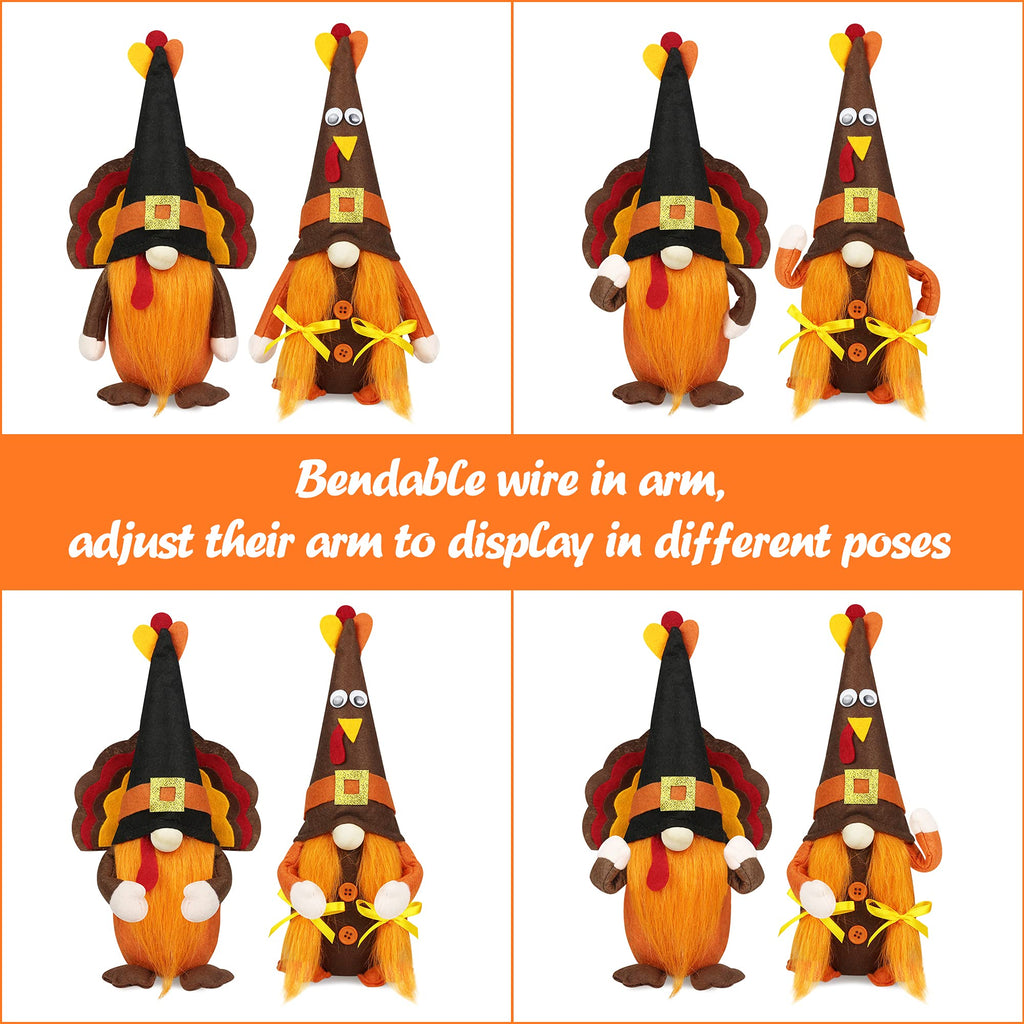Mr and Mrs Thanksgiving Plush Decorations - 2 Pcs Turkey Gnomes Handmade Scandinavian Autumn Tomte - Fall Season