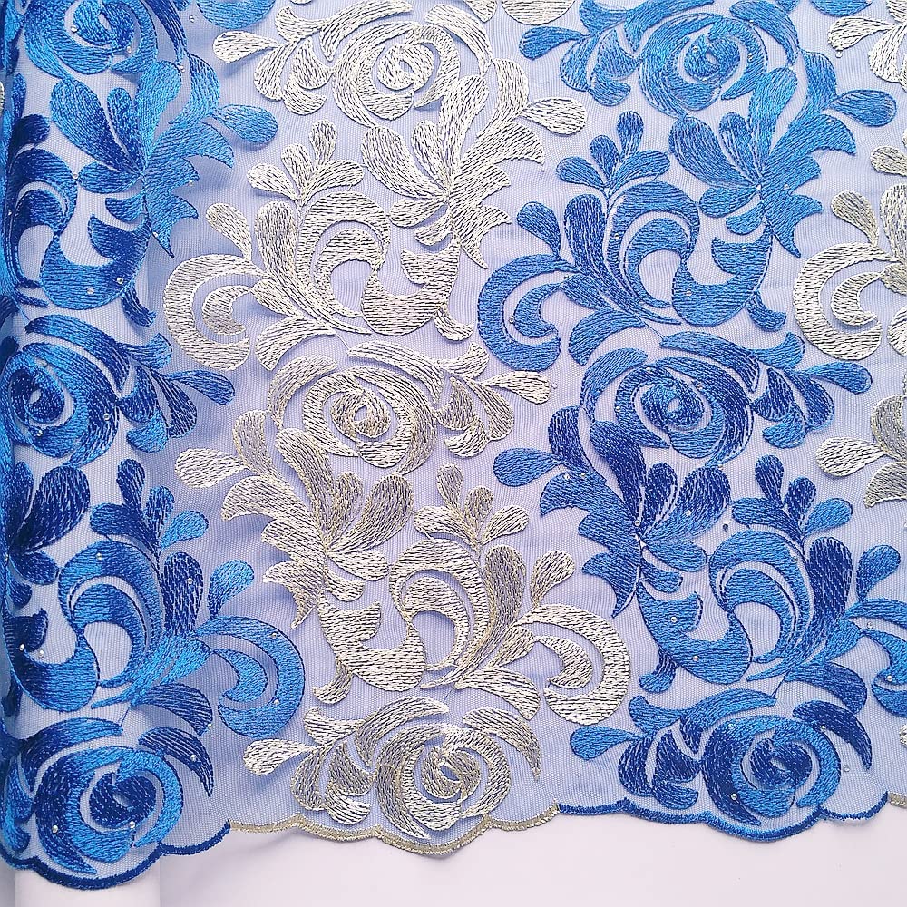 African Lace Fabric 5 Yards 2022 Net Nigerian Lace French Fabric Embroidered Guipure Cord (blue)