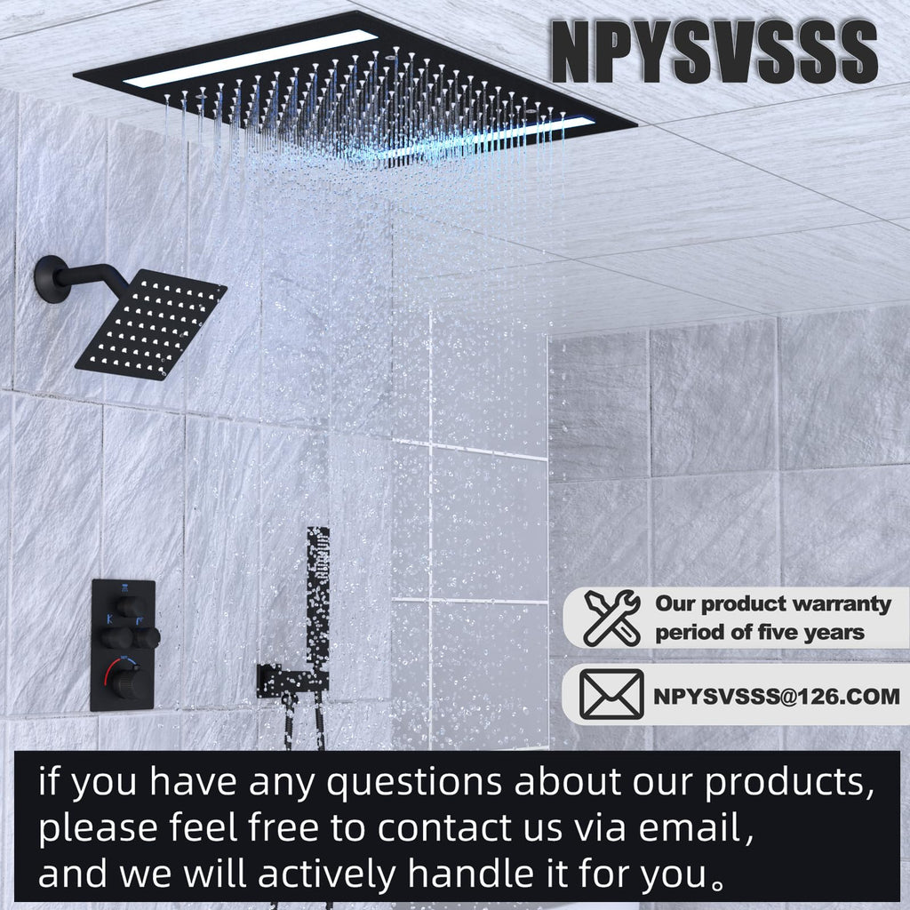 Dual Rain Shower Head System Faucet Set Ceiling Mount 14x20 Inch LED Head with 6 Inch Wall Head and Handheld Shower