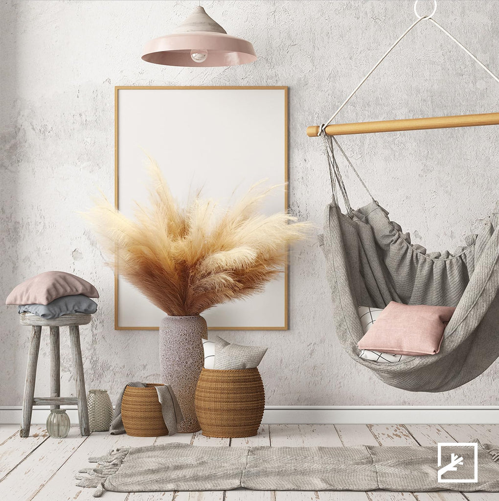 Faux Pampas Grass Decor 38" 7PCS Handmade Boho Decor Ombre Beige