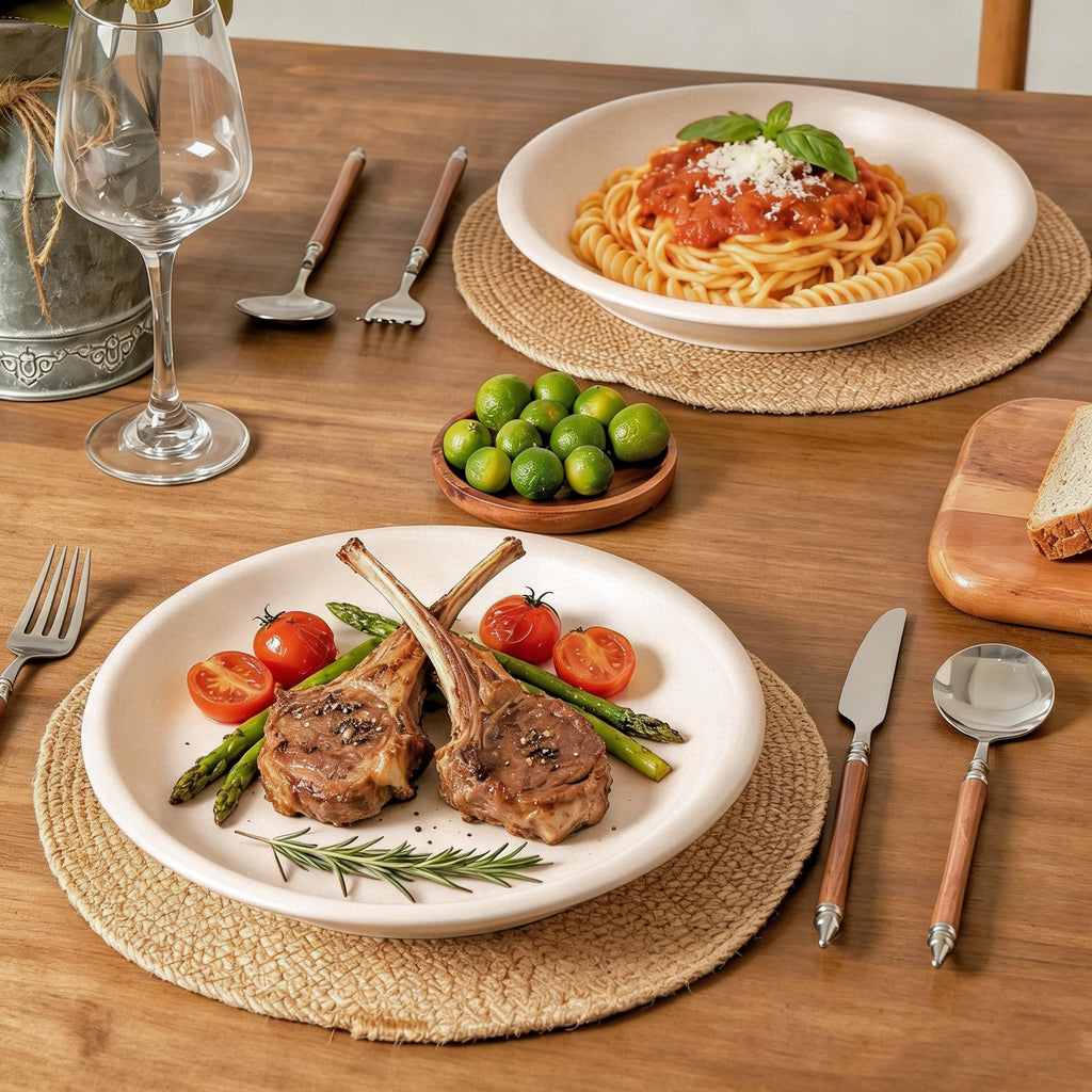 6 Piece Ceramic Plates and Bowls Sets for 2, Terracotta White