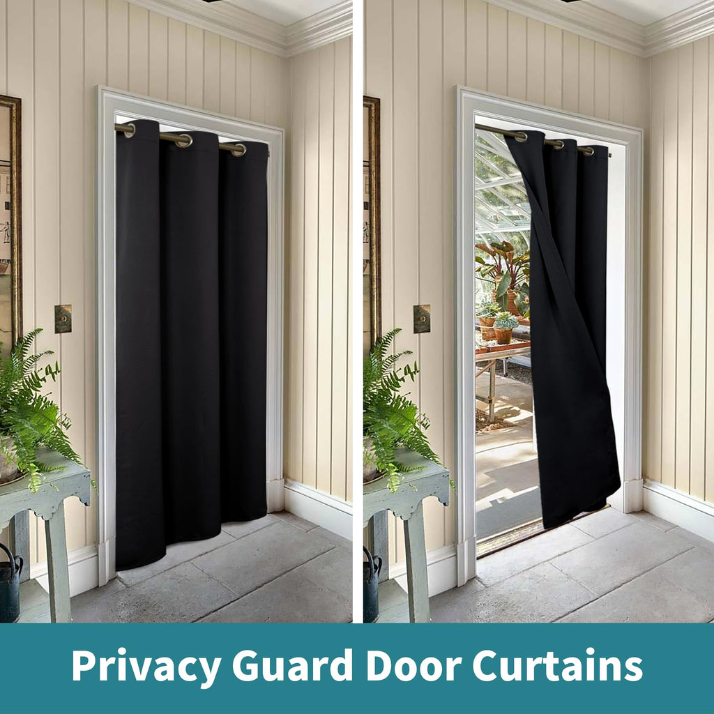 Black Door Curtain 80 Inch Length for Doorway, Bedroom Closet Curtain, Privacy Thermal Insulated Blackout Grommet