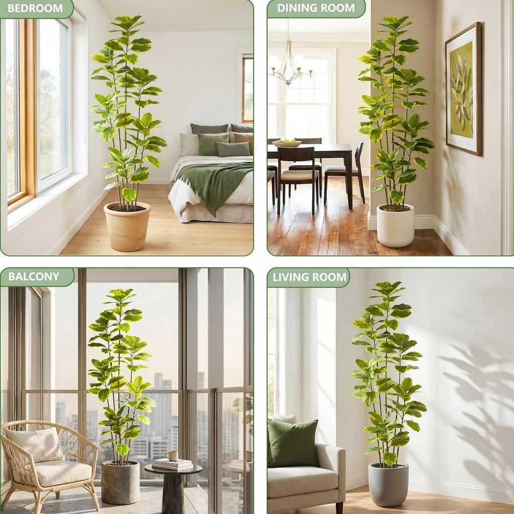 Artificial Ficus Tree 7FT, Tall Fake Plants Indoor in White Pot