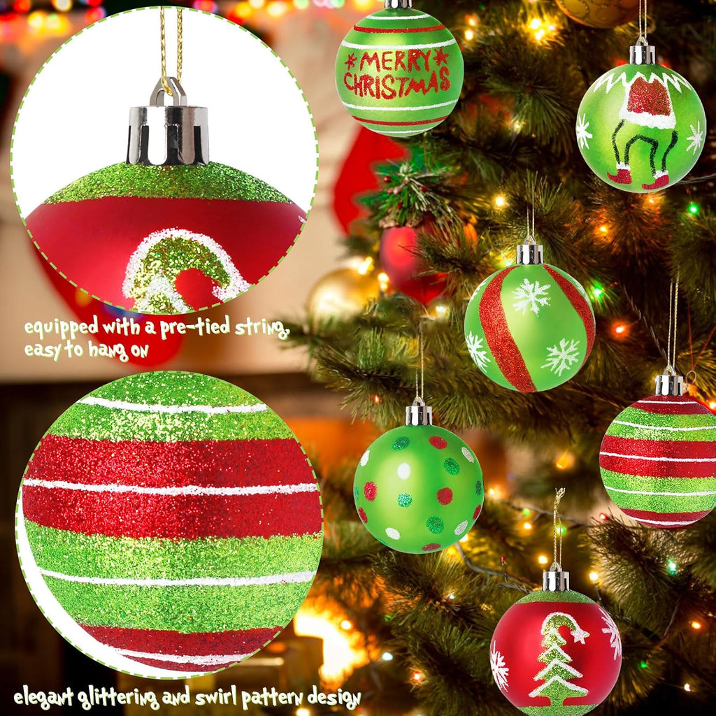 2.4 Inch Christmas Ornaments,Red and Green Christmas Ornament - Set of 12