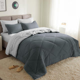 Joiedomi Queen Comforter Set with Sheets Dark Grey, 7 Pieces Queen Bed Set with 1 Down Alternative Comforter
