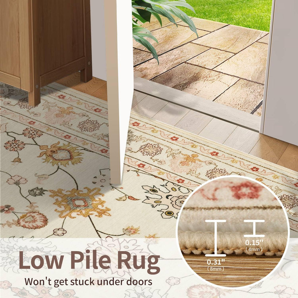 2x6 Beige Floral Runner Rug s Kitchen