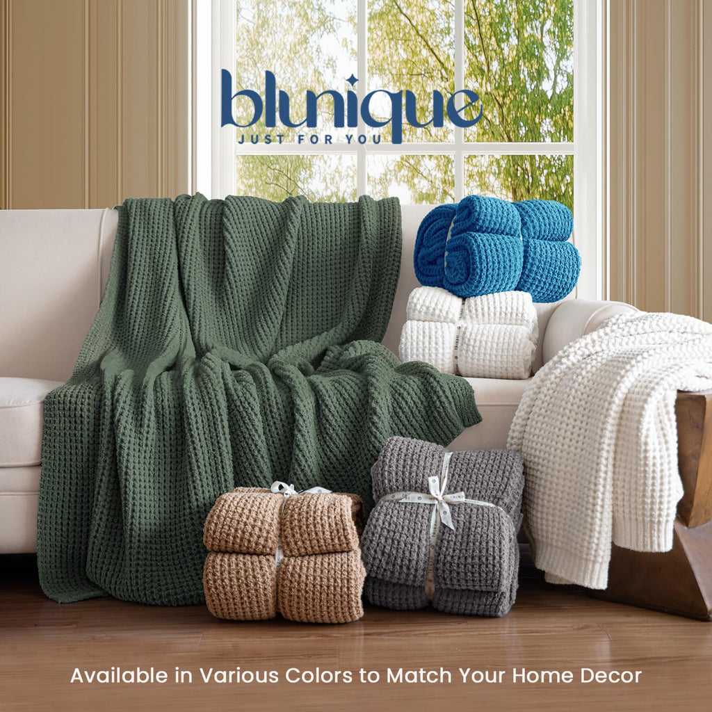 Waffle Knit Throw Blanket for Couch, Soft Cozy Chunky Knit Thick Knitted Blanket for Sofa, Bed, Gift for Women Girls