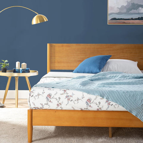 Allen Mid Century Wood Platform Bed Frame, Solid Wood Foundation, Wood Slat Support, No Box Spring Needed