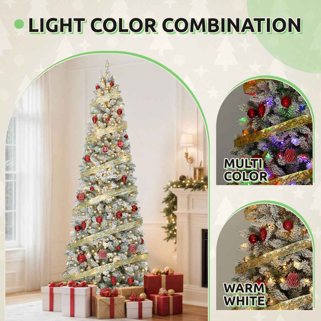 6FT Prelit Flocked Pencil Christmas Tree with Remote