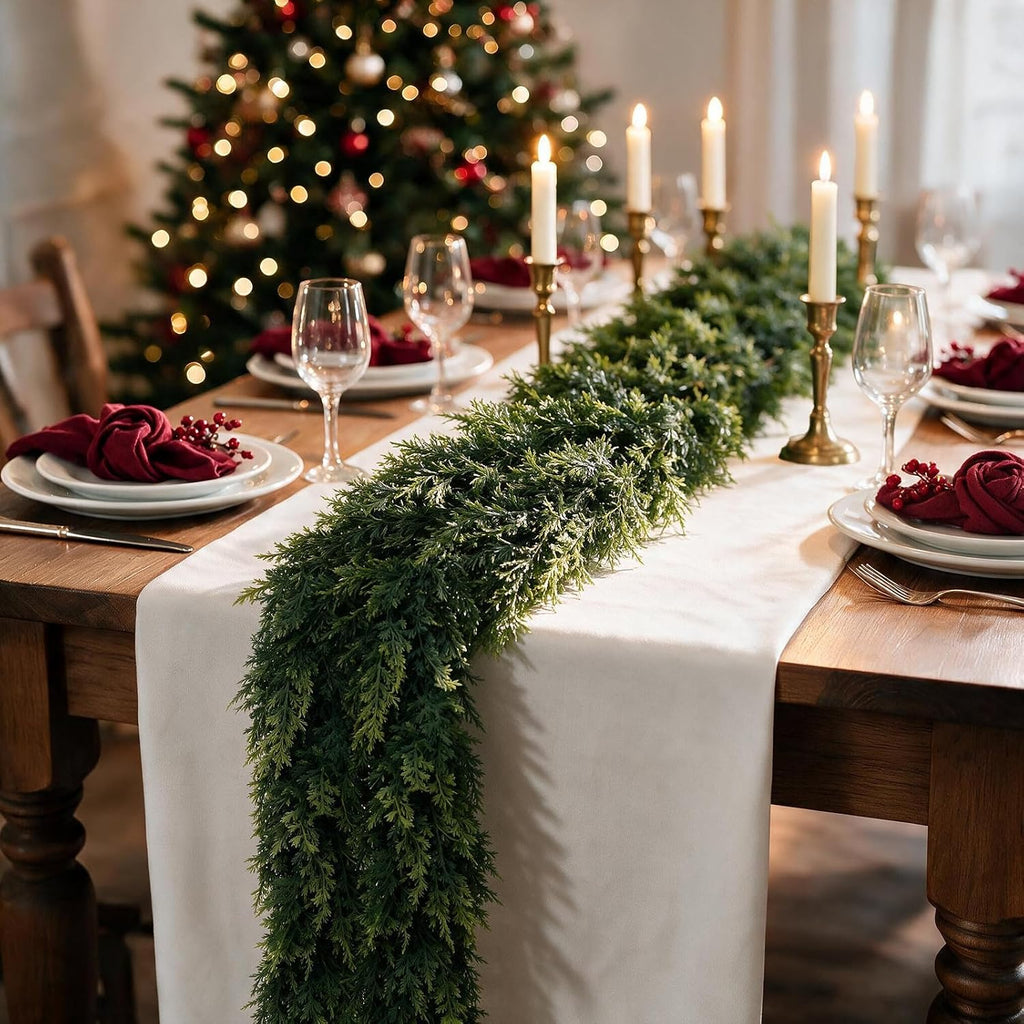 12FT Christmas Cedar Garland, Realistic Artificial Pine Greenery Garland with Flexible Wired Branches, Faux Holiday